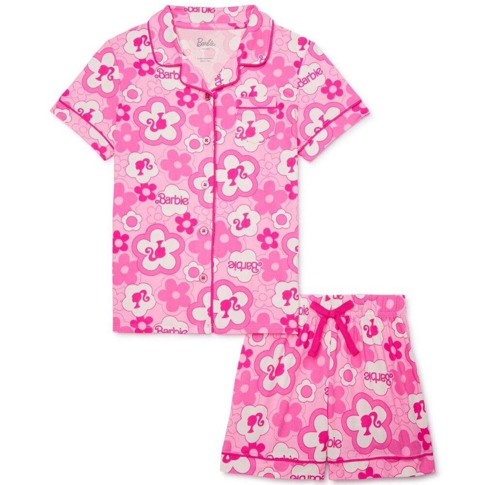 Barbie Floral Pink 2 Piece Pajama Sleepwear Set GIRLS SIZE XS 4-5 NEW